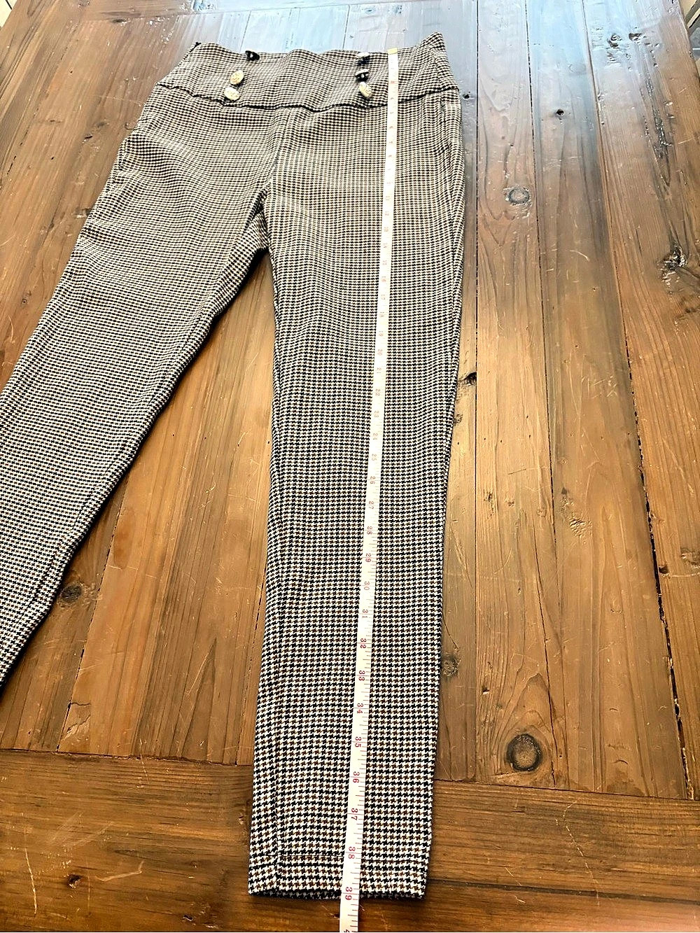 Unbranded Plaid High Rise Skinny Dress Pants Gold Button Accents Size L - Picture 6 of 10